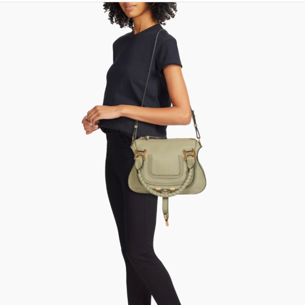 Chloe Small Marcie Grained Leather Crossbody Bag Faded Green - Picture 3 of 10